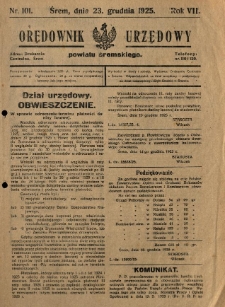 Orędownik Urzędowy Powiatu Śremskiego. 1925.12.23 R.7 Nr101