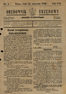 Orędownik Urzędowy Powiatu Śremskiego. 1926.01.13 R.8 Nr3