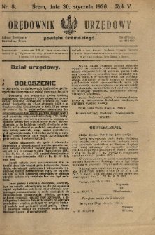 Orędownik Urzędowy Powiatu Śremskiego. 1926.01.30 R.8 Nr8