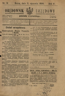 Orędownik Urzędowy Powiatu Śremskiego. 1926.02.06 R.8 Nr9