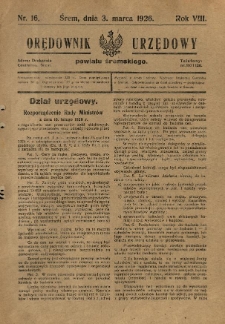 Orędownik Urzędowy Powiatu Śremskiego. 1926.03.03 R.8 Nr16