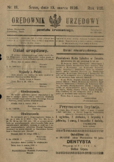 Orędownik Urzędowy Powiatu Śremskiego. 1926.03.10 R.8 Nr18