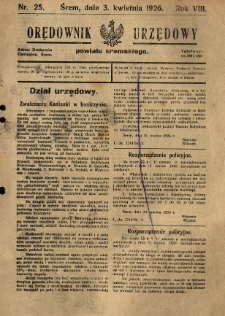Orędownik Urzędowy Powiatu Śremskiego. 1926.04.03 R.8 Nr25