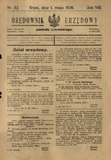 Orędownik Urzędowy Powiatu Śremskiego. 1926.05.01 R.8 Nr32
