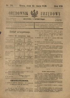 Orędownik Urzędowy Powiatu Śremskiego. 1926.05.12 R.8 Nr35