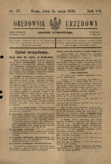 Orędownik Urzędowy Powiatu Śremskiego. 1926.05.19 R.8 Nr37