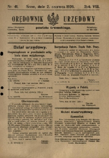 Orędownik Urzędowy Powiatu Śremskiego. 1926.06.02 R.8 Nr41
