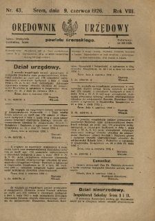 Orędownik Urzędowy Powiatu Śremskiego. 1926.06.09 R.8 Nr43