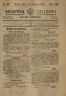 Orędownik Urzędowy Powiatu Śremskiego. 1926.06.16 R.8 Nr45