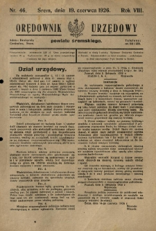 Orędownik Urzędowy Powiatu Śremskiego. 1926.06.19 R.8 Nr46