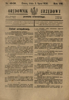 Orędownik Urzędowy Powiatu Śremskiego. 1926.07.03 R.8 Nr49-50