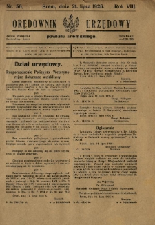 Orędownik Urzędowy Powiatu Śremskiego. 1926.07.21 R.8 Nr56