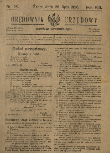 Orędownik Urzędowy Powiatu Śremskiego. 1926.07.28 R.8 Nr58