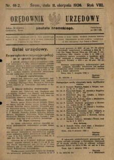 Orędownik Urzędowy Powiatu Śremskiego. 1926.08.11 R.8 Nr61-62
