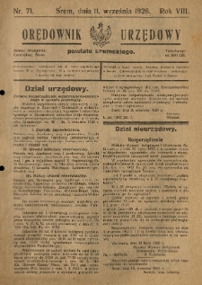 Orędownik Urzędowy Powiatu Śremskiego. 1926.09.11 R.8 Nr71