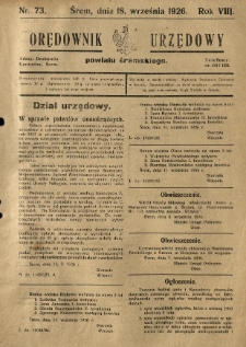 Orędownik Urzędowy Powiatu Śremskiego. 1926.09.18 R.8 Nr73
