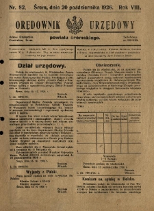 Orędownik Urzędowy Powiatu Śremskiego. 1926.10.20 R.8 Nr82