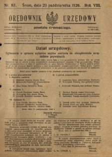Orędownik Urzędowy Powiatu Śremskiego. 1926.10.23 R.8 Nr83