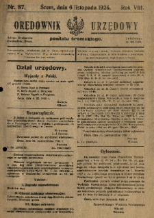 Orędownik Urzędowy Powiatu Śremskiego. 1926.11.06 R.8 Nr87