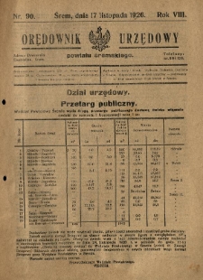 Orędownik Urzędowy Powiatu Śremskiego. 1926.11.17 R.8 Nr90