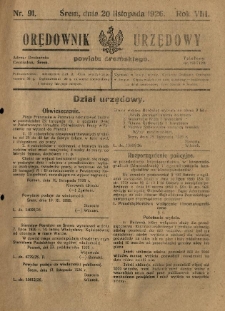 Orędownik Urzędowy Powiatu Śremskiego. 1926.11.20 R.8 Nr91