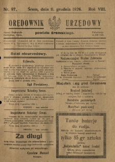 Orędownik Urzędowy Powiatu Śremskiego. 1926.12.11 R.8 Nr97