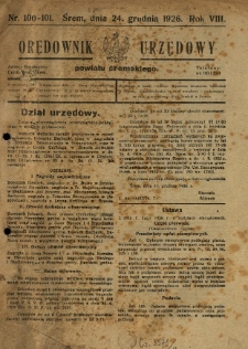 Orędownik Urzędowy Powiatu Śremskiego. 1926.12.24 R.8 Nr100-101