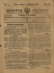 Orędownik Urzędowy Powiatu Śremskiego. 1927.01.08 R.9 Nr2