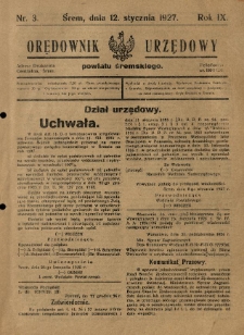 Orędownik Urzędowy Powiatu Śremskiego. 1927.01.12 R.9 Nr3