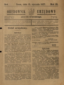 Orędownik Urzędowy Powiatu Śremskiego. 1927.01.15 R.9 Nr4