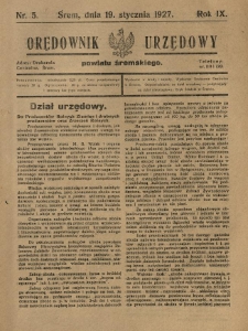 Orędownik Urzędowy Powiatu Śremskiego. 1927.01.19 R.9 Nr5