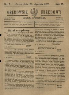Orędownik Urzędowy Powiatu Śremskiego. 1927.01.26 R.9 Nr7