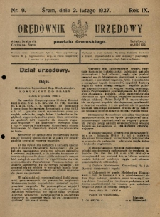 Orędownik Urzędowy Powiatu Śremskiego. 1927.02.02 R.9 Nr9