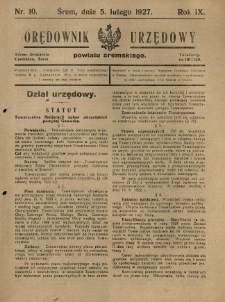 Orędownik Urzędowy Powiatu Śremskiego. 1927.02.05 R.9 Nr10