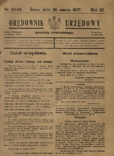 Orędownik Urzędowy Powiatu Śremskiego. 1927.03.26 R.9 Nr23-24
