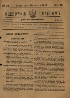Orędownik Urzędowy Powiatu Śremskiego. 1927.03.30 R.9 Nr25
