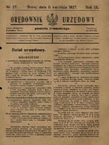 Orędownik Urzędowy Powiatu Śremskiego. 1927.04.06 R.9 Nr27
