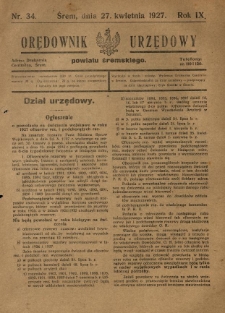 Orędownik Urzędowy Powiatu Śremskiego. 1927.04.27 R.9 Nr34