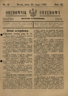 Orędownik Urzędowy Powiatu Śremskiego. 1927.05.25 R.9 Nr41