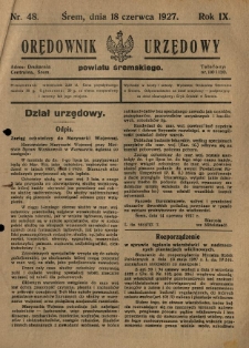 Orędownik Urzędowy Powiatu Śremskiego. 1927.06.18 R.9 Nr48