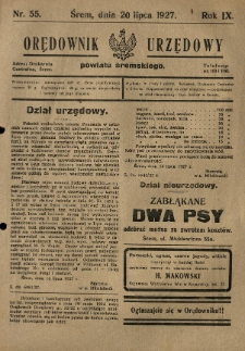 Orędownik Urzędowy Powiatu Śremskiego. 1927.07.20 R.9 Nr55