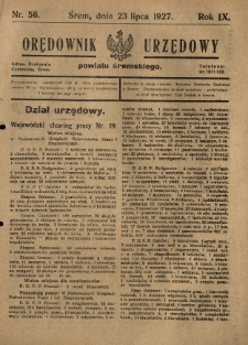 Orędownik Urzędowy Powiatu Śremskiego. 1927.07.23 R.9 Nr56