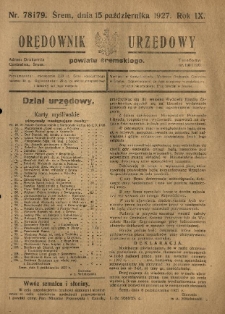 Orędownik Urzędowy Powiatu Śremskiego. 1927.10.15 R.9 Nr78-79
