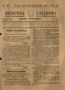 Orędownik Urzędowy Powiatu Śremskiego. 1927.10.19 R.9 Nr80