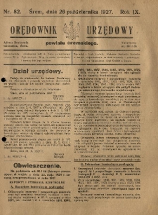 Orędownik Urzędowy Powiatu Śremskiego. 1927.10.26 R.9 Nr82
