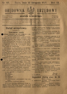 Orędownik Urzędowy Powiatu Śremskiego. 1927.11.12 R.9 Nr87