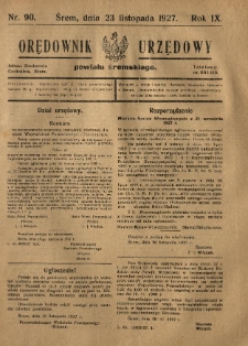 Orędownik Urzędowy Powiatu Śremskiego. 1927.11.23 R.9 Nr90