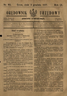 Orędownik Urzędowy Powiatu Śremskiego. 1927.12.03 R.9 Nr93