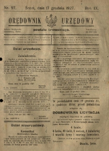 Orędownik Urzędowy Powiatu Śremskiego. 1927.12.17 R.9 Nr97