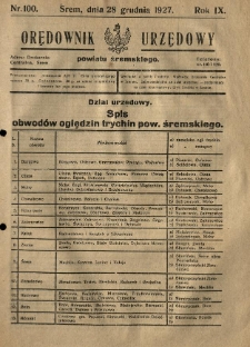 Orędownik Urzędowy Powiatu Śremskiego. 1927.12.28 R.9 Nr100
